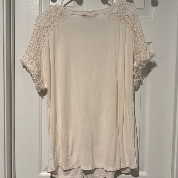 Loft pullover short sleeve crochet sleeve top ivory cream size 16/18 - Picture 4 of 5